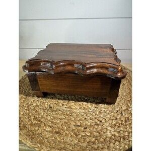 VTG Handmade Scalloped Wood Stained Jewelry Box